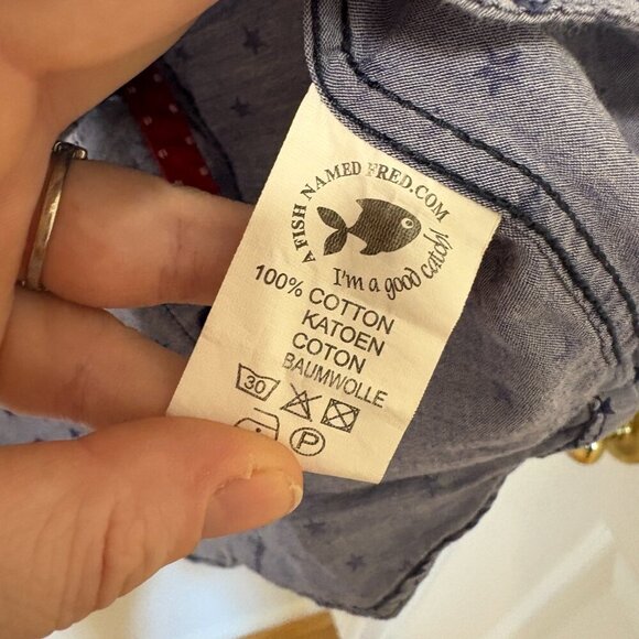 A Fish Named Fred Men’s Button Down Flip Cuff Shirt Blue Stars Size XL Cotton - Picture 9 of 13